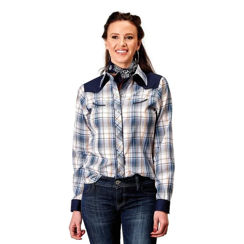 Logo ShirtsRoper Western Shirt Womens L/S Madris Plaid Blue 01-050-0087-3004 BU