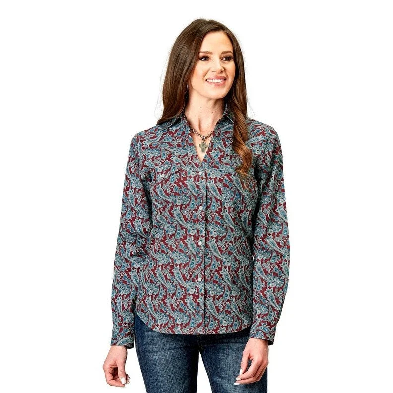 Tunic ShirtsRoper Western Shirt Womens L/S Paisley Snap Red 03-050-0225-2027 RE