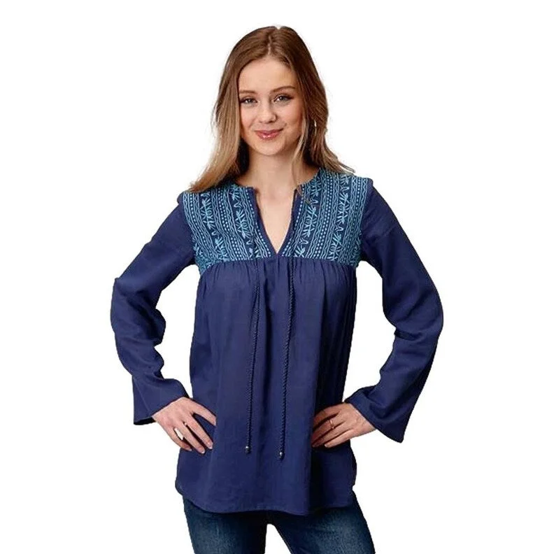 Oversized ShirtsRoper Western Shirt Womens L/S Peasant Blue 03-050-0565-0146 BU