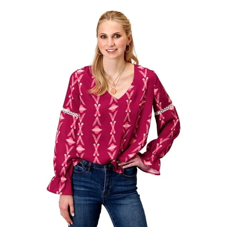 Ribbed Cuff ShirtsRoper Western Shirt Womens L/S Peasant Purple 03-050-0590-6087 PU