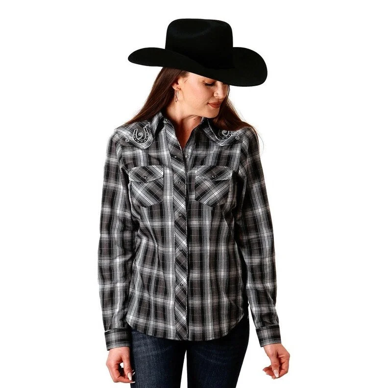 Peplum ShirtsRoper Western Shirt Womens L/S Plaid Snap Black 01-050-0016-1005 BL