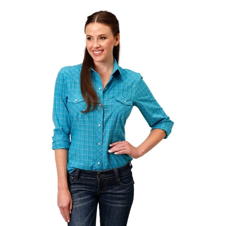 Longline ShirtsRoper Western Shirt Womens L/S Plaid Snap Turq 01-050-0101-6074 BU