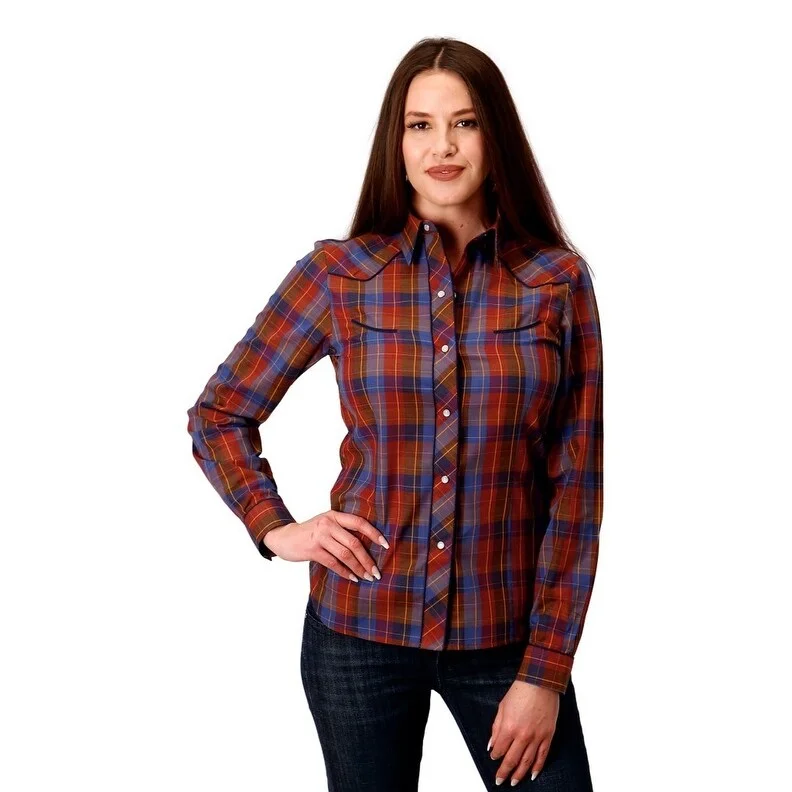 Button-Up ShirtsRoper Western Shirt Womens L/S Plaid Snap Wine 01-050-0086-1006 WI