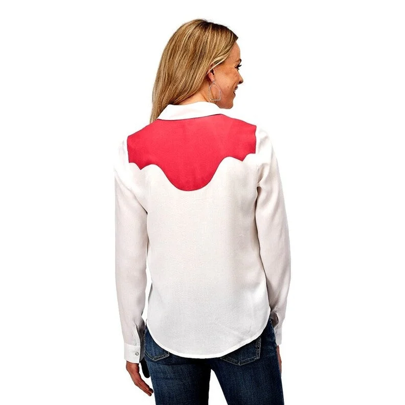 Athletic ShirtsRoper Western Shirt Womens L/S Retro Snap White 03-050-0565-3075 WH