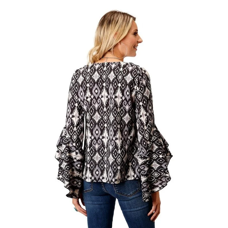 Collaborative ShirtsRoper Western Shirt Womens L/S Ruffles Black 03-050-0590-7019 BL