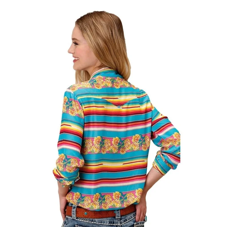 Satin ShirtsRoper Western Shirt Womens L/S Serape Turquoise 03-050-0590-4050 BU