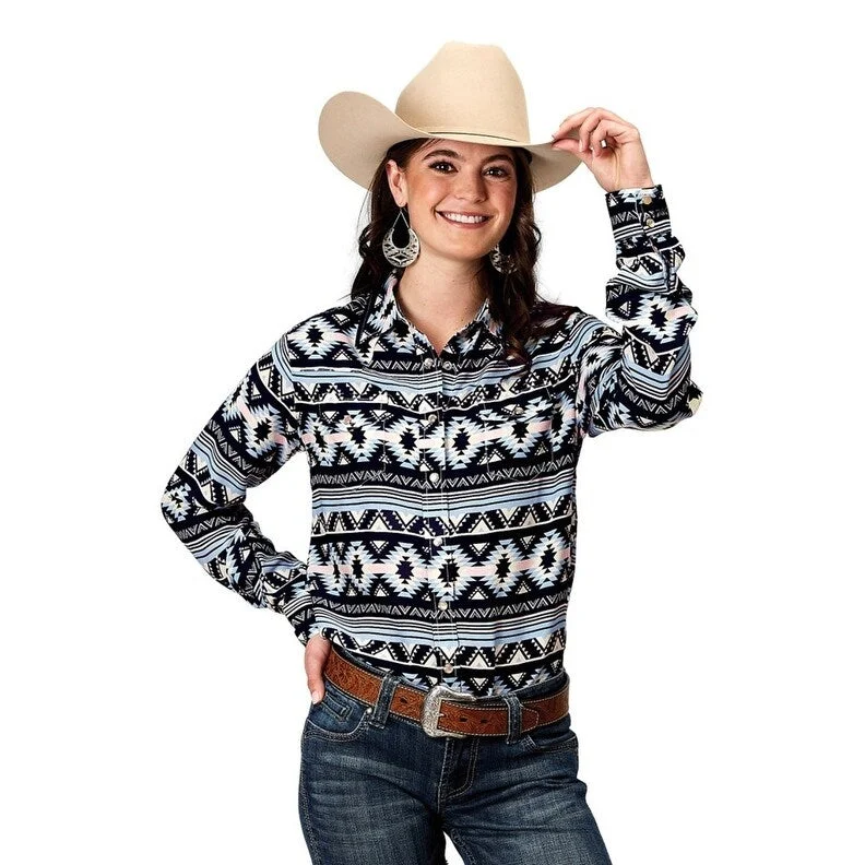 Athletic ShirtsRoper Western Shirt Womens L/S Snap Aztec Blue 03-050-0590-2063 BU