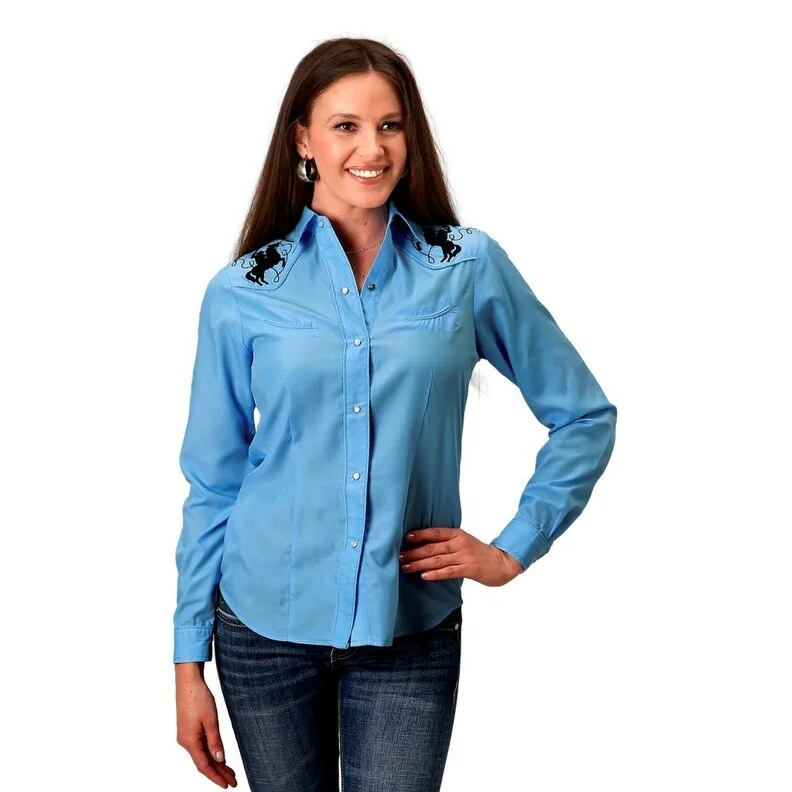 Hemp ShirtsRoper Western Shirt Womens L/S Solid Snap Blue 01-050-0017-0252 BU