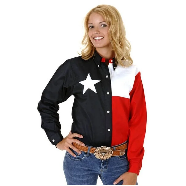 Denim ShirtsRoper Western Shirt Womens L/S Texas Flag Navy 03-050-0185-0201 NA