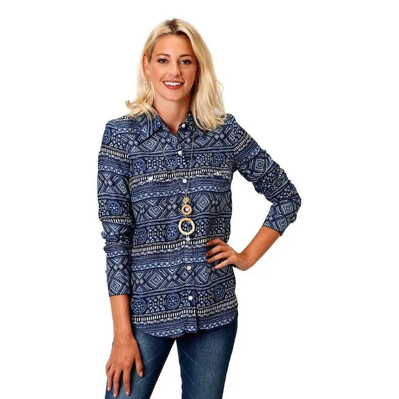 Painted ShirtsRoper Western Shirt Womens L/S Tribal Tail Blue 03-050-0590-5025 BU