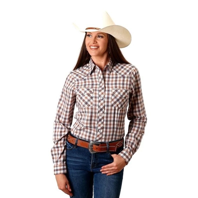 Performance ShirtsRoper Western Shirt Womens L/S Windowpane Blue 01-050-0101-2001 BU