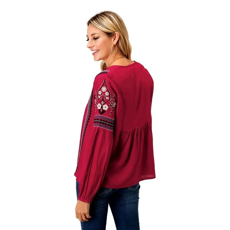 Lounge ShirtsRoper Western Shirt Womens Long Sleeve Blouse Red 03-050-0565-7053 RE