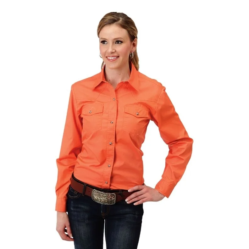 Layered ShirtsRoper Western Shirt Womens Long Sleeve Snap Orange 03-050-0265-1070 OR