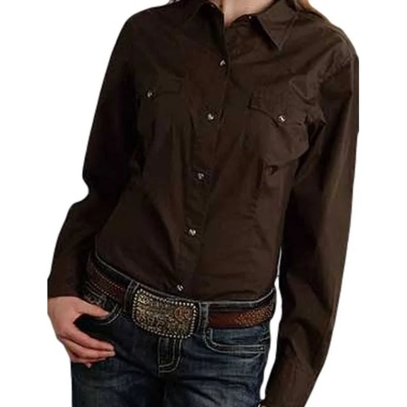 Retro ShirtsRoper Western Shirt Womens Long Sleeve Solid Brown 03-050-0265-1069 BR