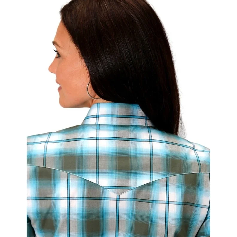 Slim Fit ShirtsRoper Western Shirt Womens S/S Plaid Snap Green 03-051-0278-5014 GR