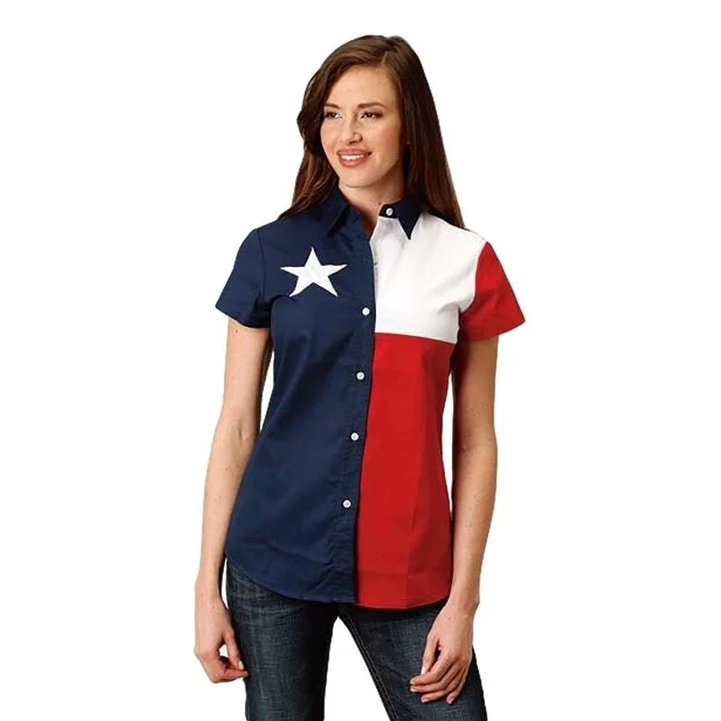 Mesh ShirtsRoper Western Shirt Womens S/S Texas Flag Blue 03-051-0185-0201 BU