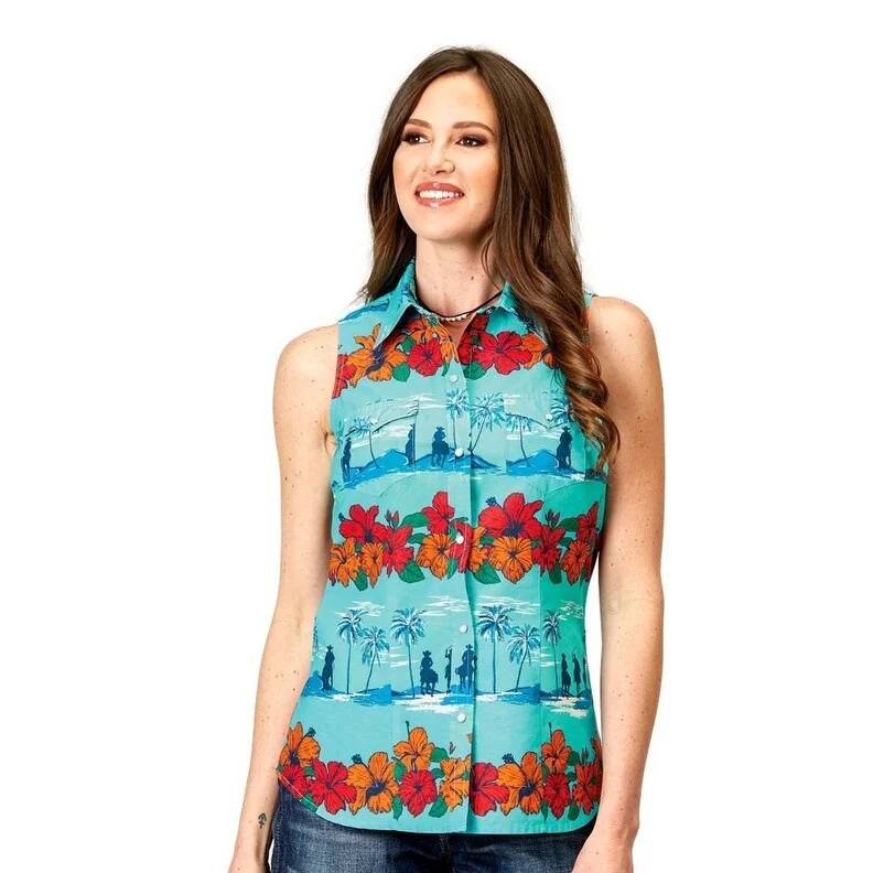 Band Merch ShirtsRoper Western Shirt Womens Sleeveless Snap Blue 03-052-0064-0318 BU