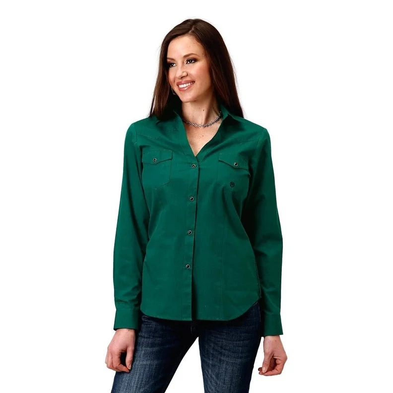 Metallic ShirtsRoper Western Shirt Womens Solid L/S Snap Green 03-050-0265-0184 GR