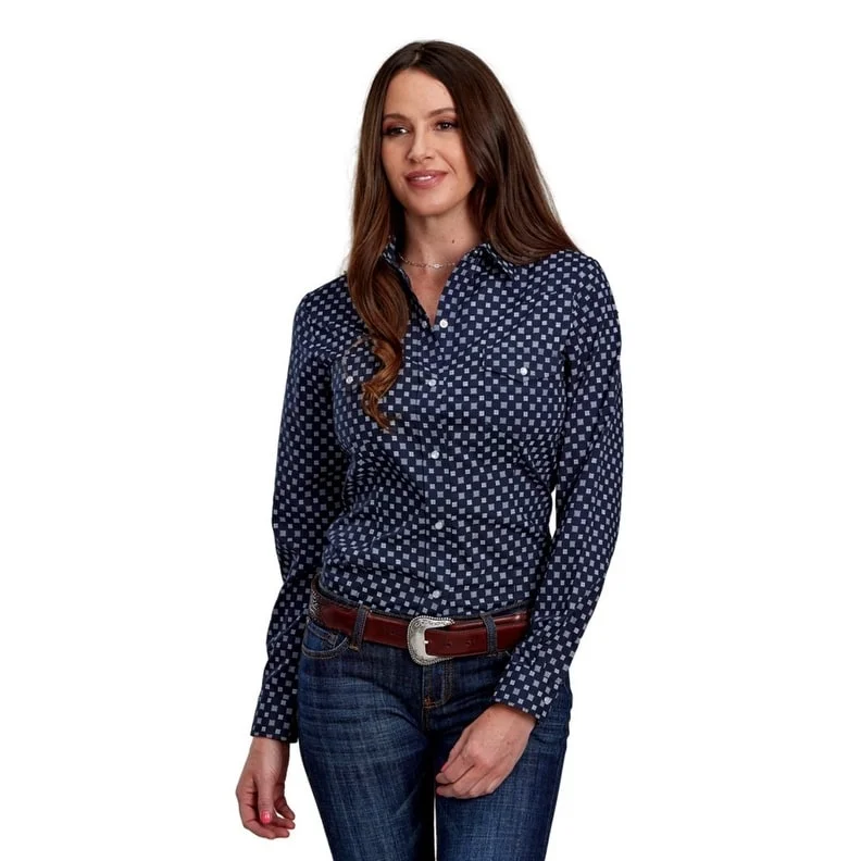 Embellished ShirtsRoper Western Shirt Womens Square Print L/S Blue 01-050-0019-0678 BU