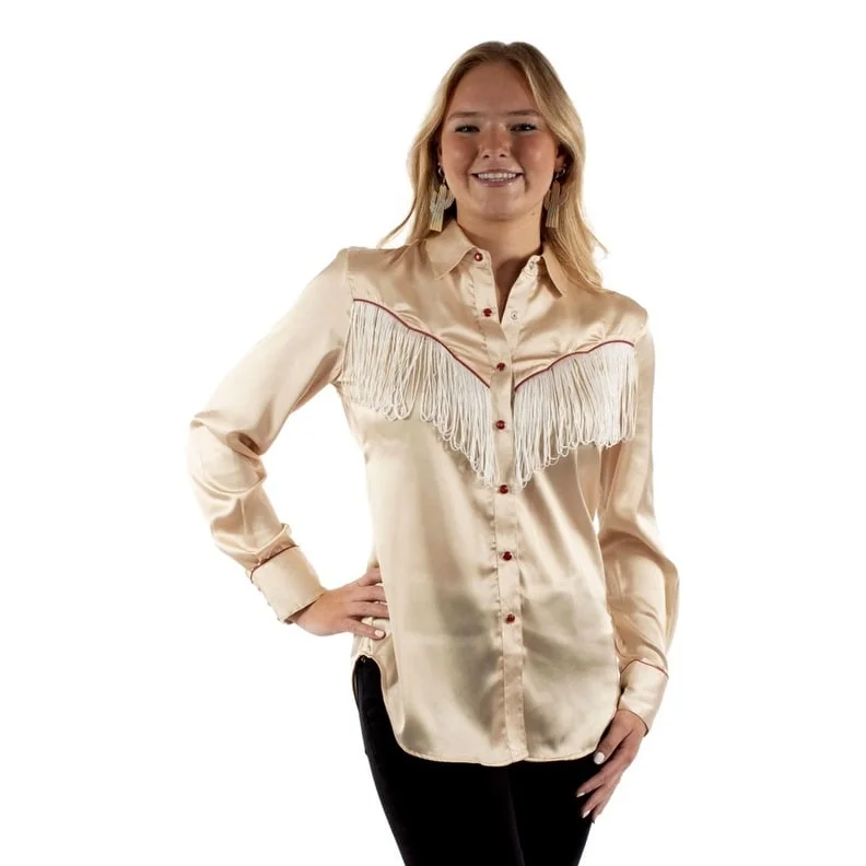 Plush ShirtsScully Western Shirt Womens L/S Fringe Snap Front Solid F0_HC922