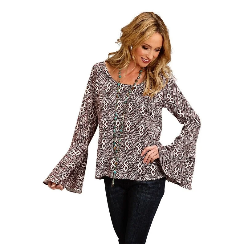 Dress ShirtsStetson Western Shirt Women Long Sleeve Aztec Wine 11-050-0590-1030 WI