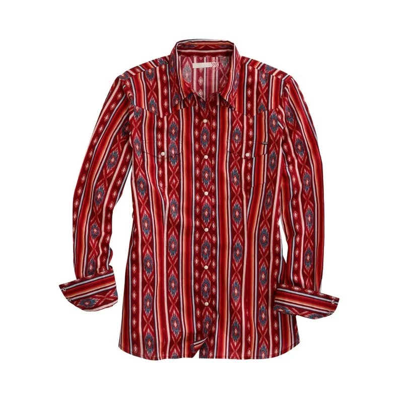 Casual ShirtsTin Haul Western Shirt Womens L/S Aztec Stripe Red 10-050-0068-0606 RE