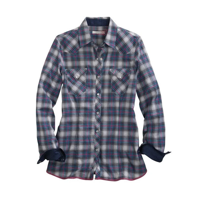 Casual ShirtsTin Haul Western Shirt Womens L/S Plaid Blue 10-050-0062-4036 BU