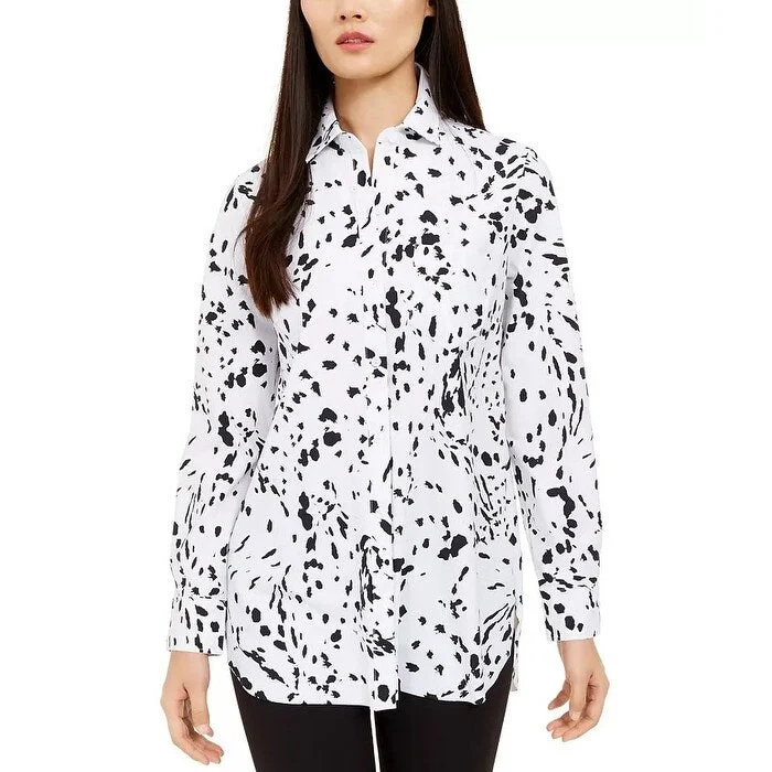 Alfani Women's Printed Long Sleeve Knit Button Front Top White Size XS - X-Small