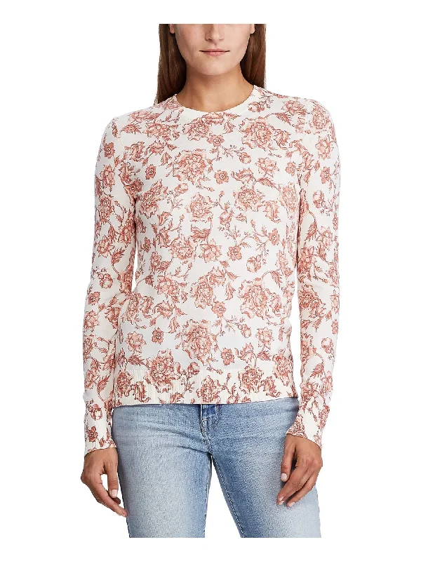 Ralph Lauren Women's Floral Long Sleeve Jewel Neck Top Brown Size Small