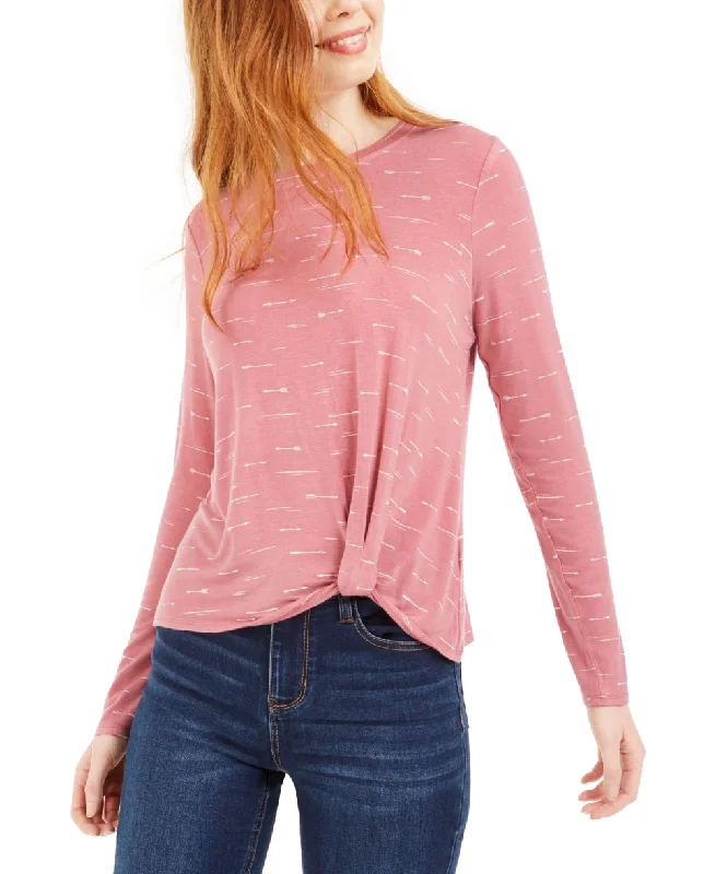 Self Esteem Women's Coral Striped Long Sleeve Crew Neck Wrap Top Pink Size X-Large