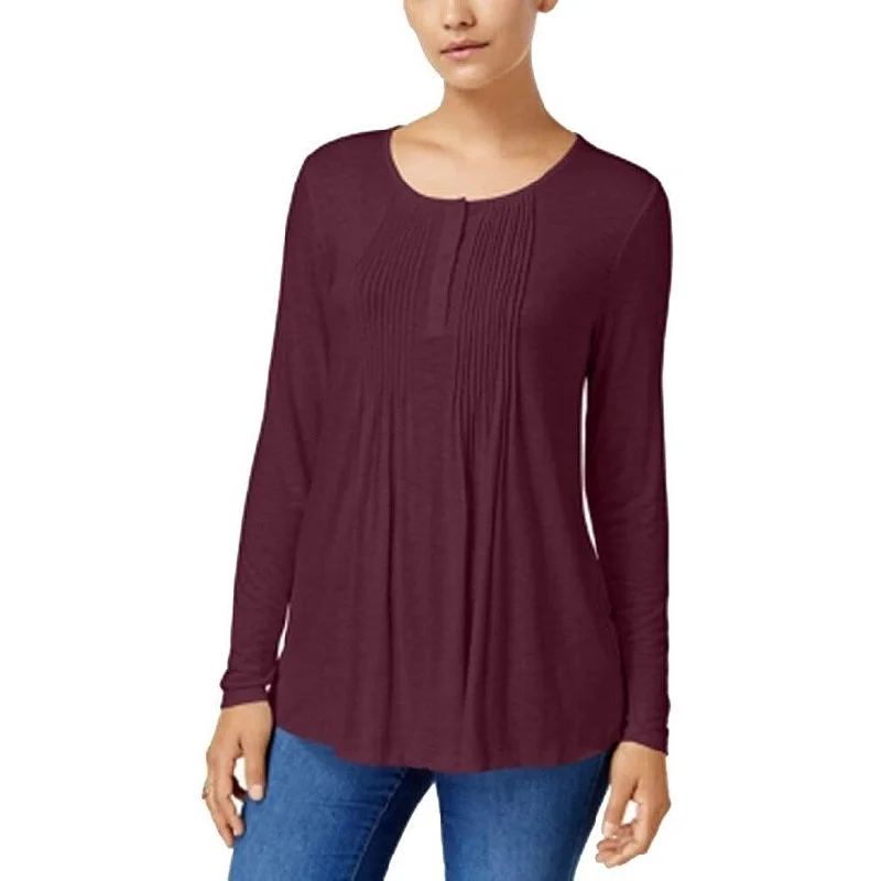 Style & Co Women's Long Sleeve Pintuck Top Purple Size Medium