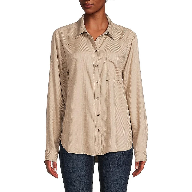 Beach Lunch Lounge Womens Kimberly Collar Long Sleeve Button-Down Top