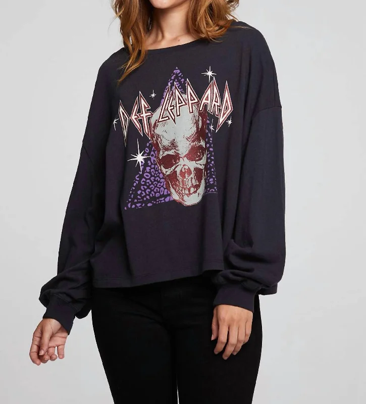 Def Leppard Skull Long Sleeve Tee In Black