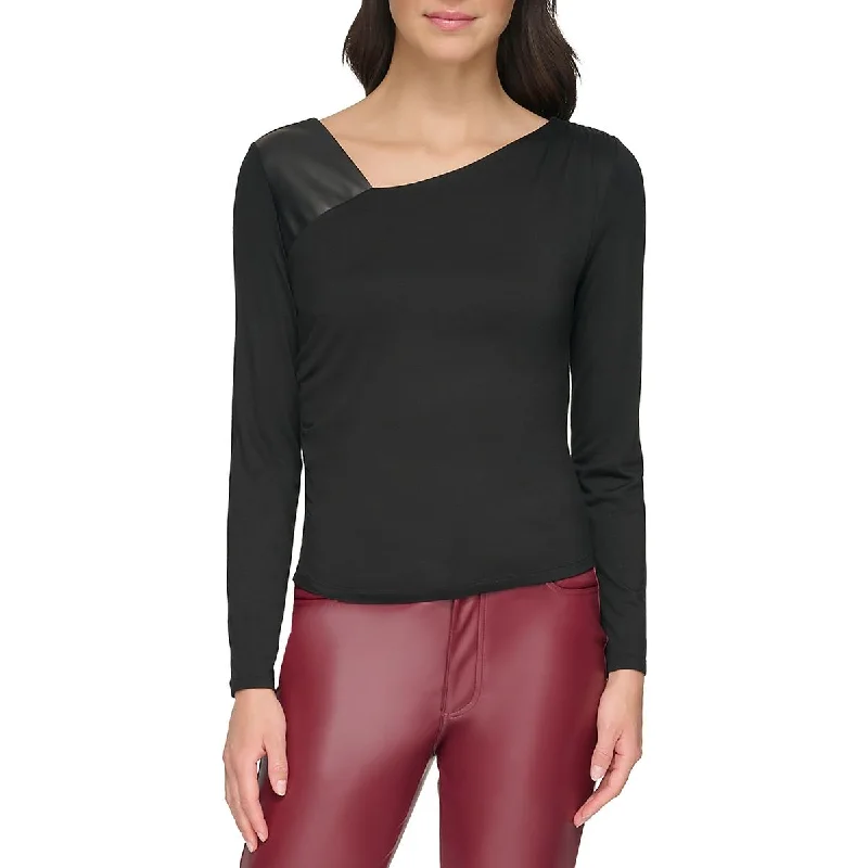 DKNY Womens Asymmetrical Long Sleeve Blouse