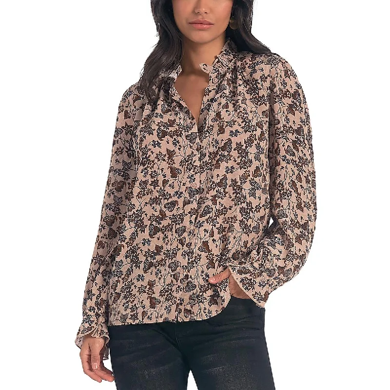 Elan Womens Printed Long Sleeve Button-Down Top