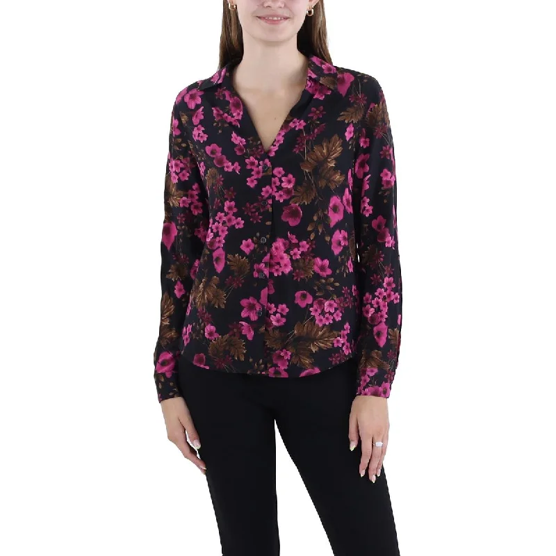 Elie Tahari Womens Floral Long Sleeve Button-Down Top