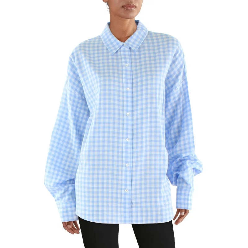 Favorite Daughter Womens Gingham Long Sleeve Button-Down Top