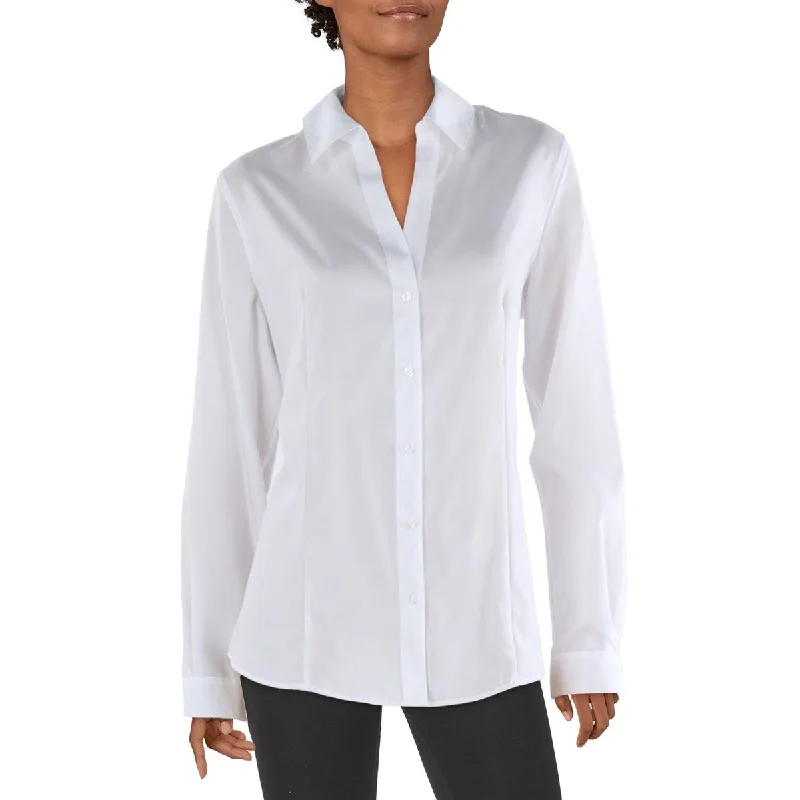 Jones New York Womens Collar Long Sleeve Button-Down Top