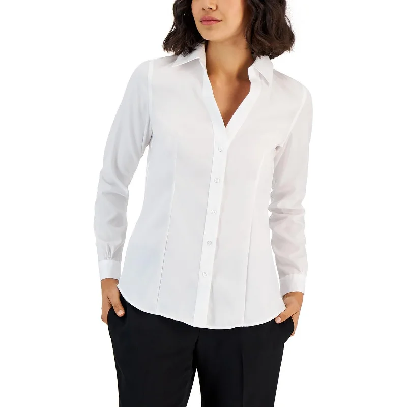 Jones New York Womens Collar Long Sleeve Button-Down Top