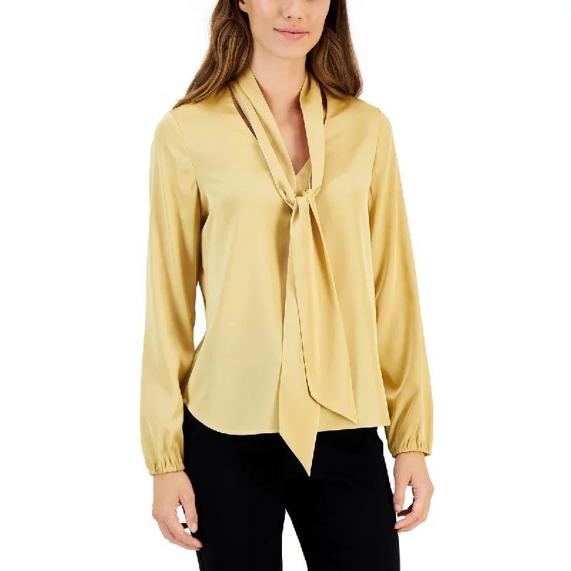 Kasper Womens Long Sleeve Tie Neck Blouse