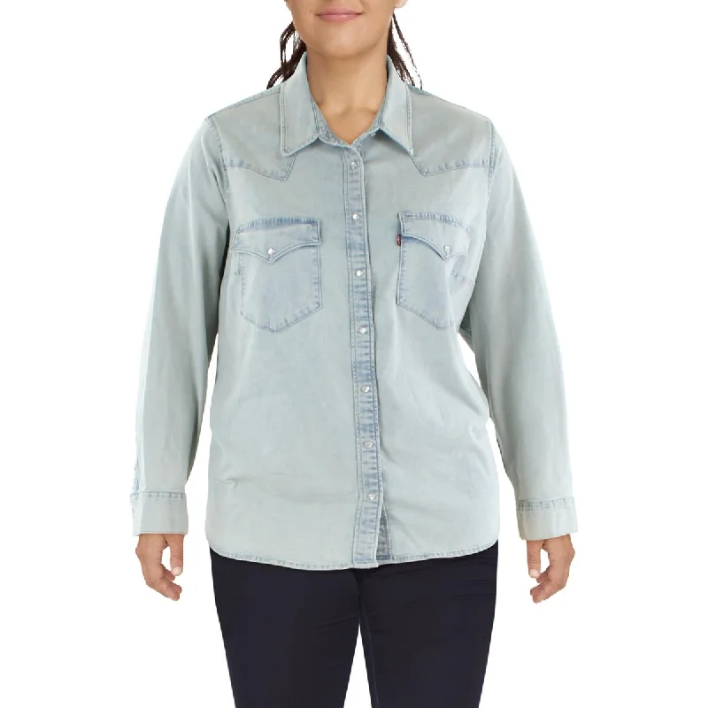 Levi Strauss & Co. Womens Plus Collar Long Sleeve Button-Down Top