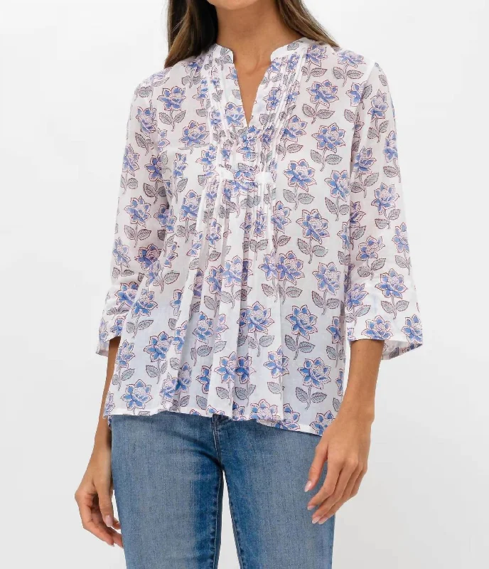 Long Sleeve Pintuck Blouse In Portofino Aqua