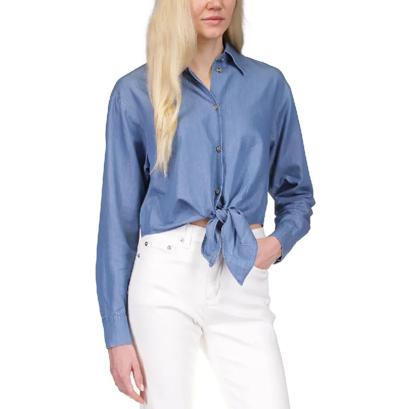 MICHAEL Michael Kors Womens Long Sleeve Tie Front Button-Down Top