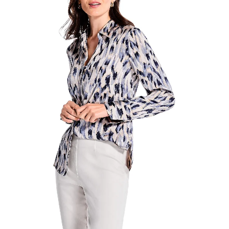 Nic + Zoe Womens Misty Collar Long Sleeve Button-Down Top