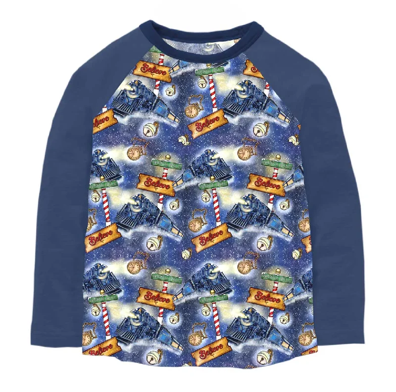 Merry & Bright Polar Express - Adult Unisex Long Sleeve Bamboo Baseball Tee