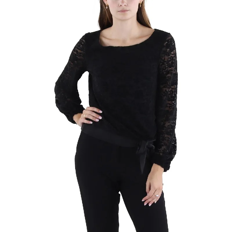 Tahari ASL Womens Chenille Lace Long Sleeve Blouse