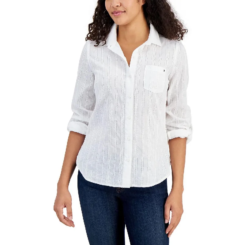 Tommy Hilfiger Womens Collar Long Sleeve Button-Down Top