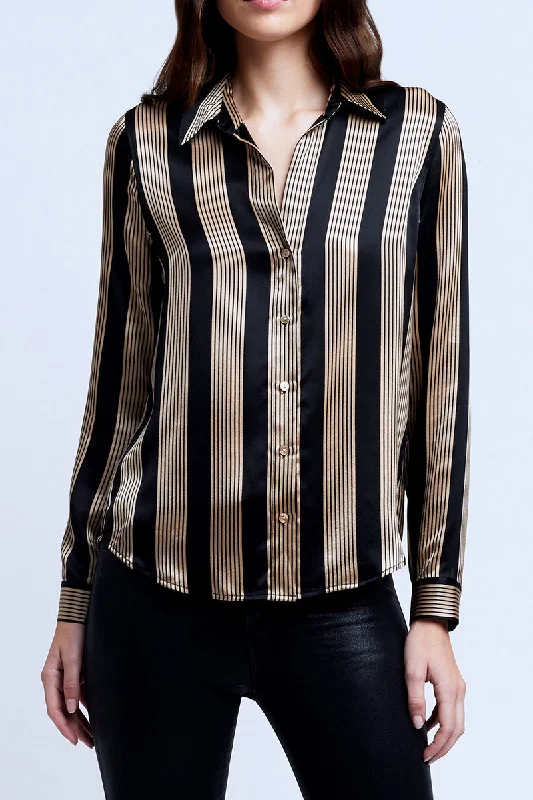 Tyler Long Sleeve Blouse in Brown and Black Stripe