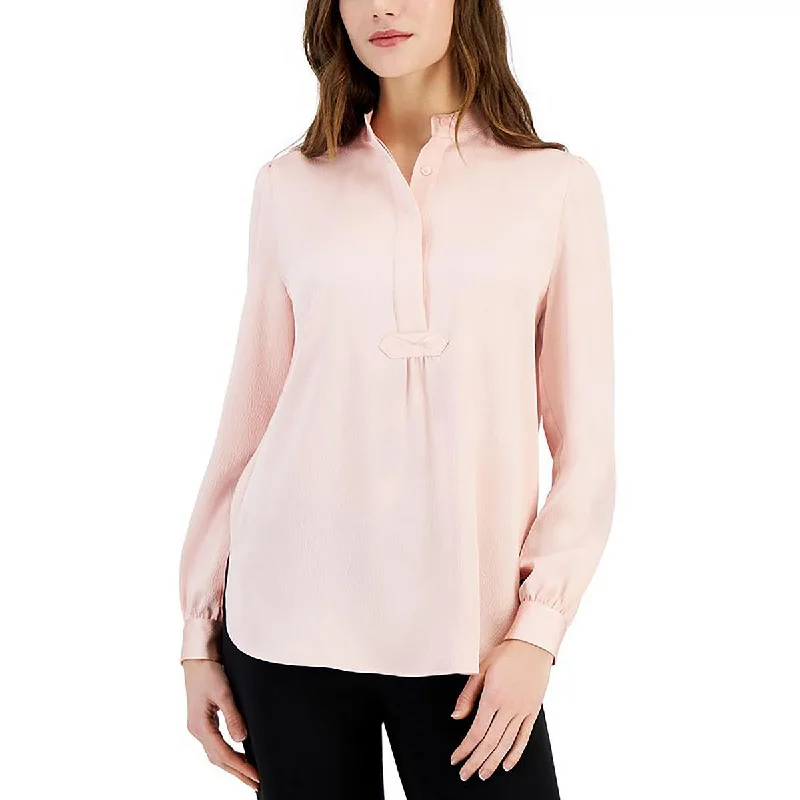 Anne Klein Womens Collarless Long Sleeve Henley