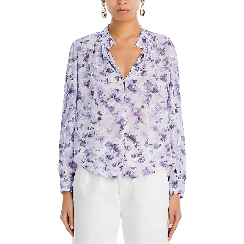 Bella Dahl Womens Collarless Long Sleeve Button-Down Top